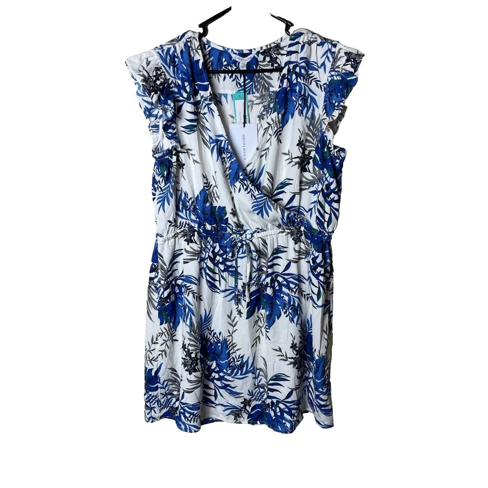 NWT 41 Hawthorn Millie Woman's Blue & White Floral Flutter Sleeve Dress Size XLP